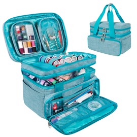 SINGER Sewing Accessories Organizer (Bag Only) – Double Layer Portable Sewing Storage Bag | 2 Detachable Pouches and 18 Compartments, Large Sewing Supplies & Crafting Carry-all (Teal)
