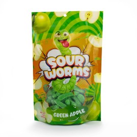 FirstChoiceCandy Sweet & Sour Gummy Worms, Multi Flavors and Solid Colors (1 Pound, Sour Green Apple)