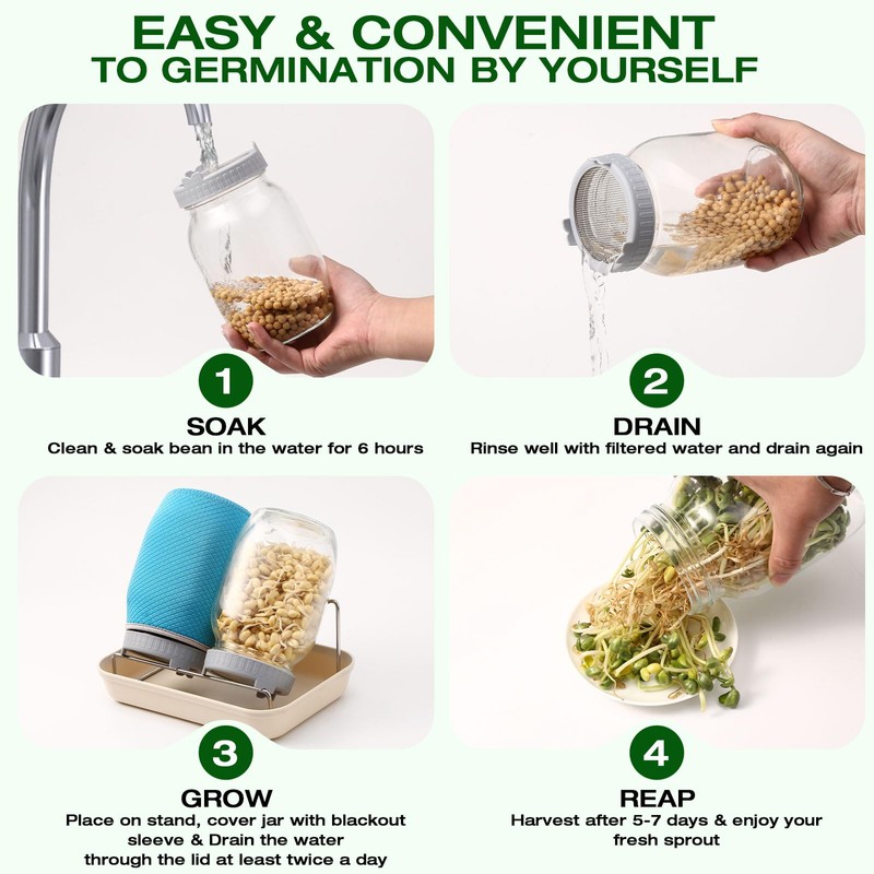 ZJ Whoest 32OZ Sprouting Kit, 2 Sprouting Jar Kits, Wide