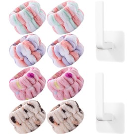 OLizee® 4 Pairs Absorbent Wrist Spa Washbands with 2PCS Wall Hooks Organizer Wrist Wash Towel Band Face Wash Wrist Towels Face Wash Wrist Cuffs Wrist Sweat Bands for Women Girls Colorful