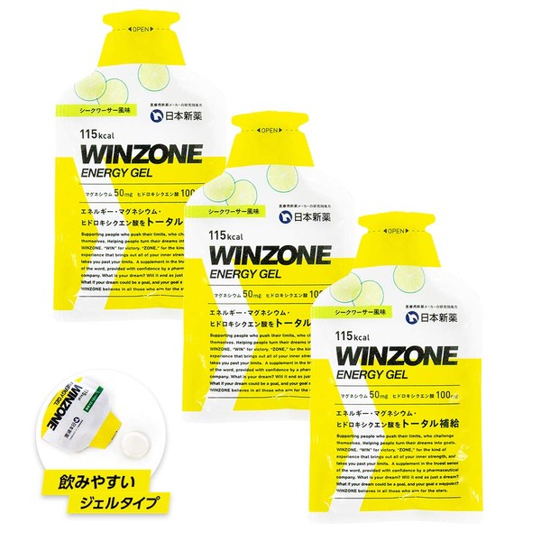 Winzone Energy Gel, 3 Bags, Sqquerser Flavor, ENERGY Gel, Made in Japan, Hydroxycitric Acid, Magnesium, Energy Supplement