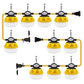 StarWorld Construction String Lights 100FT 10 Bulbs 100W LED Temporary Work Lights with Aluminum Housing, Waterproof 1300LM Work Light for Jiobsite, Attic, Crawlspace and Outdoor Lighting, E26 Base