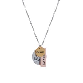 Fervent Inspirational Tag Necklace [Love - Courage - Strength] Tri-Toned Stamped Plates on Link Chain Necklace