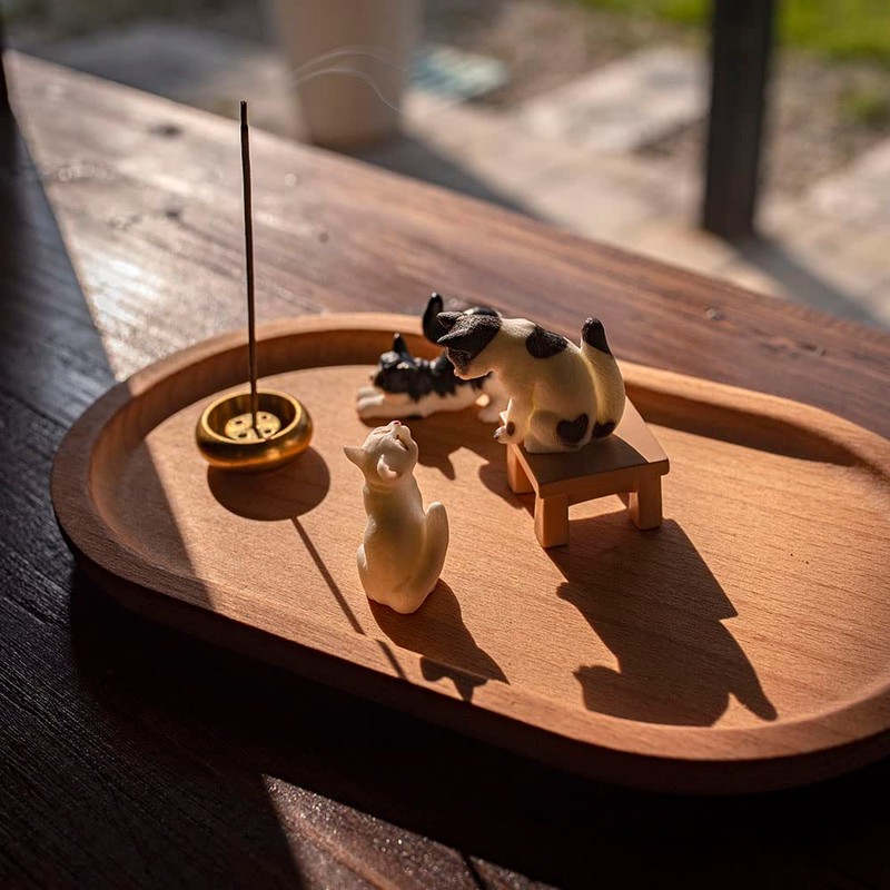 Bombinate Incense Holder Cat Wooden Plate Plate Cute Japanese Beech