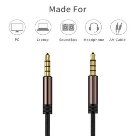 LoongGate AUX Cable 4-Pin 3.5 mm Nylon Braided Tangle-Free Auxiliary Male to Male Stereo Socket Cable (3 m)