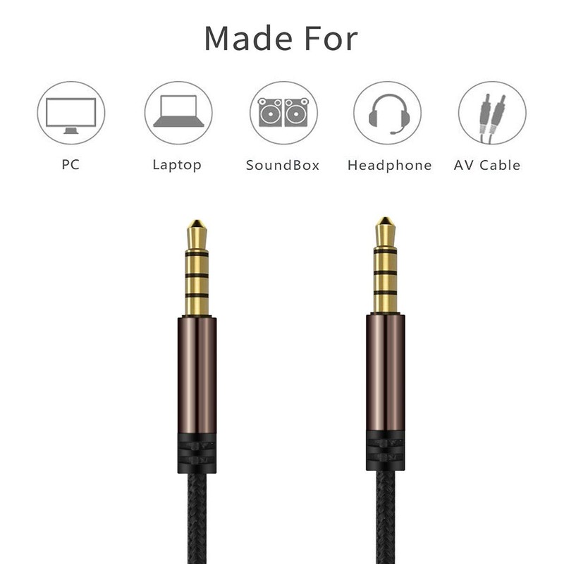 LoongGate AUX Cable 4-Pin 3.5 mm Nylon Braided Tangle-Free Auxiliary