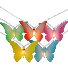 10-Count Vibrantly Colored Summer Butterfly Outdoor Patio String Light Set, 7.25ft White Wire