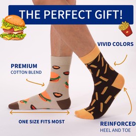 Wrahonbi Unisex Hamburger French Fries Pattern Dress Socks Funny Novelty Crazy Design Crew Socks Gift for Men