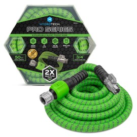HydroTech 50 ft Expandable Garden Hose - Pro Series, 2x Max Flow, 3/4" No-Kink Flexibility, Lightweight Hose for Lawn, Garden, Car Washing, Deck and Patio Cleaning
