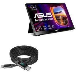 BoxWave Cable Compatible with ASUS ZenScreen Ink Portable Touchscreen Monitor (MB14AHD) (14 in) - PowerDisplay PD Cable (6ft) - USB-C to USB-C (100W), LED Wattage Info Extra Long Braided Nylon
