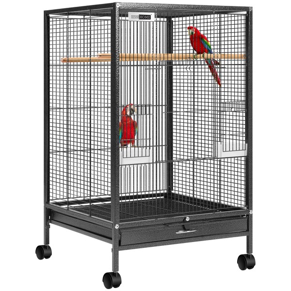 VIVOHOME 30 Inch Height Wrought Iron Bird Cage with Rolling Stand for Parrots Conure Lovebird Cockatiel Black