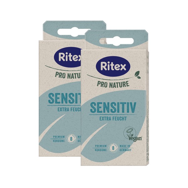 Ritex Pro Nature Sensitive Condoms - Naturally Extra Moist - Sustainable Fair Made in Germany, Pack of 16