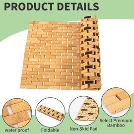 Art3d Bamboo Shower Mat for Bathroom Sauna Step Spa Outdoors, Bamboo Rug Floor Mat Accessory, 34 x 18 Inches Natural Color