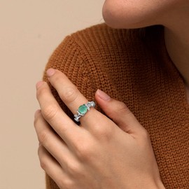 Turquoise Ring With White Topaz Accents Twisted Band Ring December Birthstone Boho Jewelry 925 Sterling Silver Rhodium Plated L 1/2