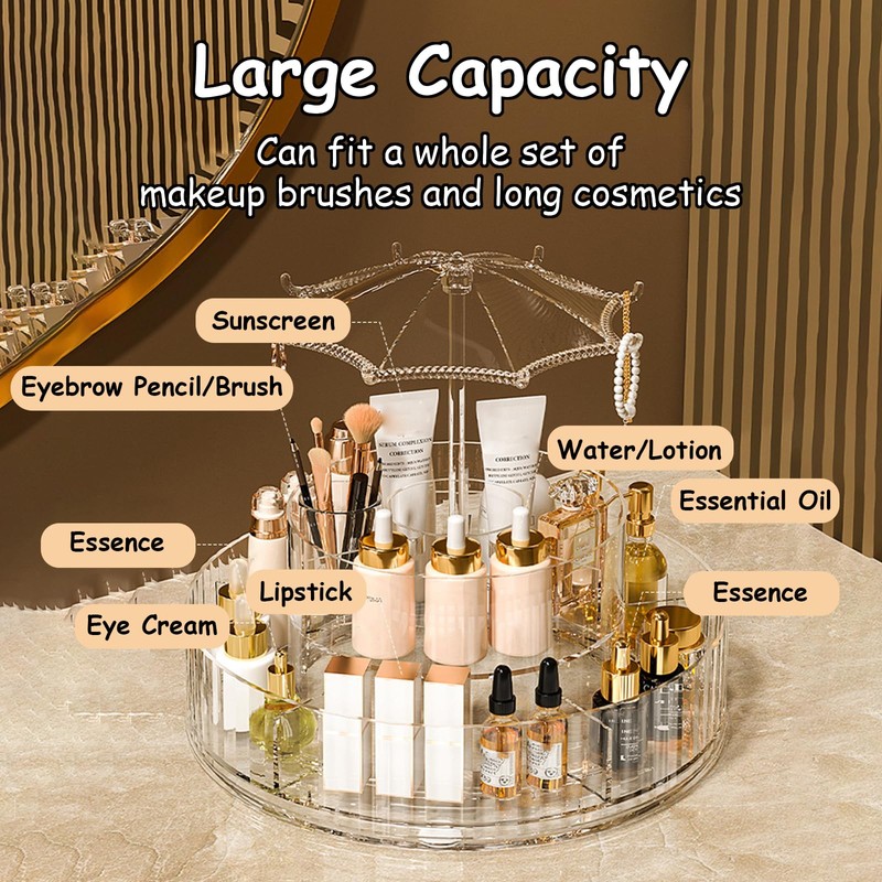 Taoluwin 360° Rotating Makeup Organiser, 10-Compartment Makeup Storage Drawer Case