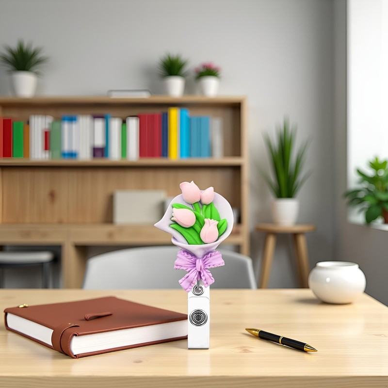 Flower Retractable Badge Reel, Colorful Flower ID Badge Holder, Name