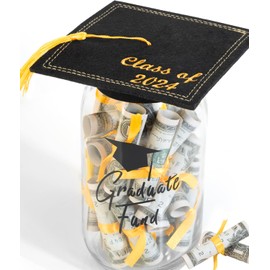 Graduation Gifts 2024 - DIY Graduation Mason Jar - Filled with Money & Class of 2024 Cap Kit - Graduation Centerpieces Congrats Decorations Party Supplies for Him Her Women Men College High School