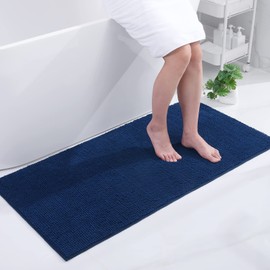 smiry Non Slip Chenille Bath Mat, 60 x 120 cm, Extra Soft Large Bathroom Mat Runner, Highly Absorbent Bath Mats for Bathroom Floor, Machine-Washable Quick Dry Foot Mat, Navy Blue
