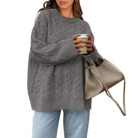 Okiwam Women's Oversized Sweaters Crewneck Cable Knit Pullover Casual Loose Fall Outfits Fashion Clothes 2025-S Grey