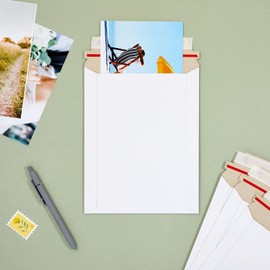 Juvale 500 Pack 7x9 Rigid Mailers - 450 GSM Thick Self Adhesive Stay Flat Cardboard Envelopes for Shipping Photos, Documents, Collectible Trading Cards (White)