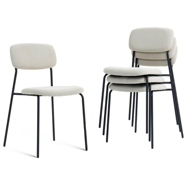 Beige Stacking Chairs Set of 4, Comfortable Waiting Room Chairs