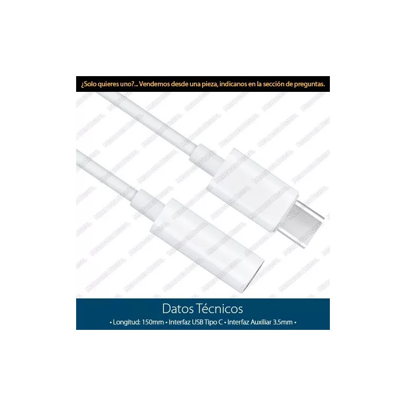 Mercader Digital 10x Adaptador Usb Tipo C A Auxiliar 3.5mm