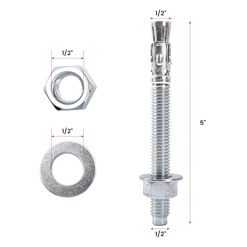 SONIGEKO 1/2" x 5" Wedge ANCHORPZ - Concrete Anchor Carbon