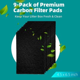 MEDUWEDU [9-Pack] 4.5" x 6.5" Carbon Filter Pads for Covered Cat Litter Boxes – Odor Control Replacement Liners for Enclosed Litter Systems