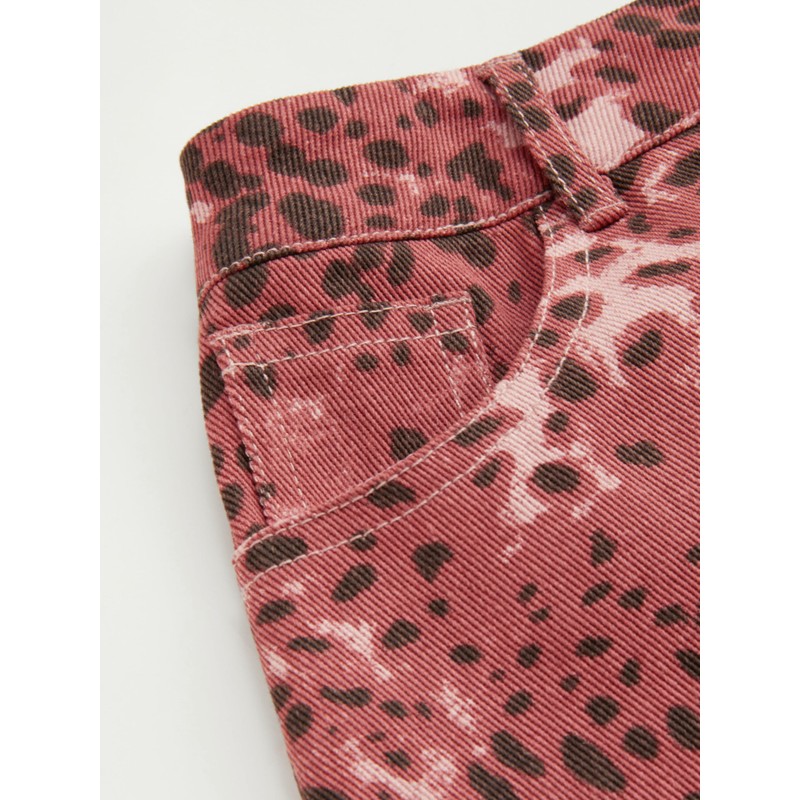 CIDER Denim Mid Waist Leopard Wide Leg Pants: Wine, XS