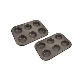 BERGNER BAKING LOVERS - Set of 2 x 6 Cup Muffin Moulds - Carbon Steel with Ilag Essential, PFOA Free, Easy to Clean
