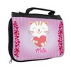 Toiletry Bag with Name Mila and Cat Motif with Hearts