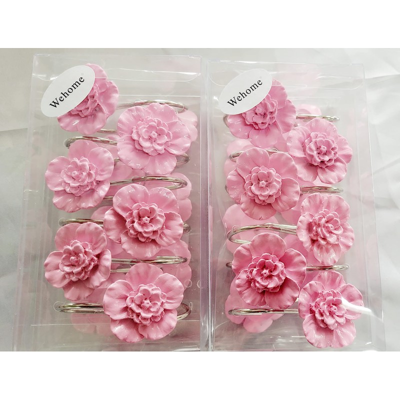 Wehome Pink Flower Style Shower Curtain Rings Set of 12