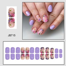 Cute Press on Nails Short Square Fake Nails with Flower designs Stick on Nails Fresh Elegant Purple False Nails Glossy Acrylic Nails Full Cover Spring Summer Glue on Nails for Women 24pcs