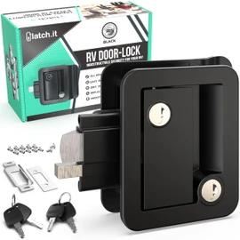 LATCH.IT Black RV Door Lock Replacement | Premium RV Door Handle & Camper Latch with 4 Keys | Trusted Trailer Lock for Travel Camper | Fits 2.75"x3.75" Holes | Travel Trailer Locks Replacement