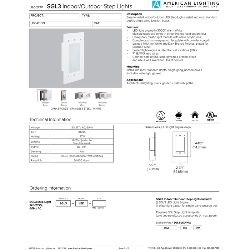 American Lighting SGL-HL-SS Horizontal Louver Faceplate for LED Step Light,