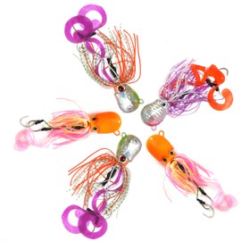 5pcs 7oz Fishing Thunder Jig Weight Heavy Bait jigging Octopus head Jig silicone w/two hooks mix colors