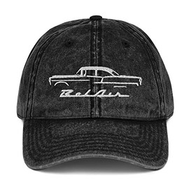 1955 Chevy 55 Belair Bel Air Outline Antique American Collector Car Vintage Cotton Twill Cap Dad Hat Black