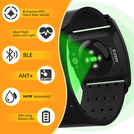 EZON C022Pro Heart Rate Monitor Armband with ANT+ & Bluetooth,LED HR Zone Indicator Lights,3ATM Waterproof, Adjustable Arm Strap for Running Cycling Gym,Compatible with Peloton/Wahoo/Strava