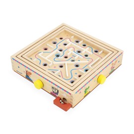 Janod Gioco del Labirinto in Legno per Bambini e Adulti, Giocattolo Tradizionale, Corsa delle biglie, 2 biglie in Metallo in Dotazione, Sviluppa concentrazione e abilità, da 5 Anni, J03371