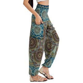 Joob Joob Boho Pants for Women - Flowy Loose Harem Hippie Pants - Casual Yoga Bohemian Joggers Comfy Lounge Pajamas Light Blue Medium