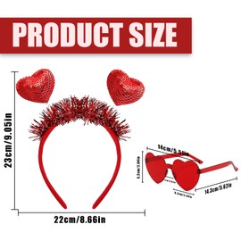 2 Pieces Valentine's Heart Headband,Heart Shaped Glasses,Valentine's Day Birthday New Year's Eve Costume Party Photo Props for Women