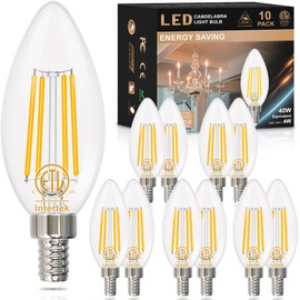 hansang 10 Pack E12 Type B Light Bulbs 2700K Warm White, 40W Equivalent LED Candelabra Bulb, 4W Candle Shape B11 LED Bulb for Chandelier, LED Filament with Clear Glass, 120V, 400LM, Non-dimmable