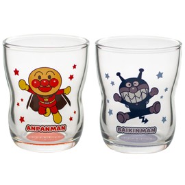 Otsuka Glass 24-768-6 Let’s Go! Anpanman Good Child Glass, Easy to Hold Juice Cups, 4.1 fl oz (130 ml) x 2, Children's Tableware, Transparent, Anpanman/Baikinman