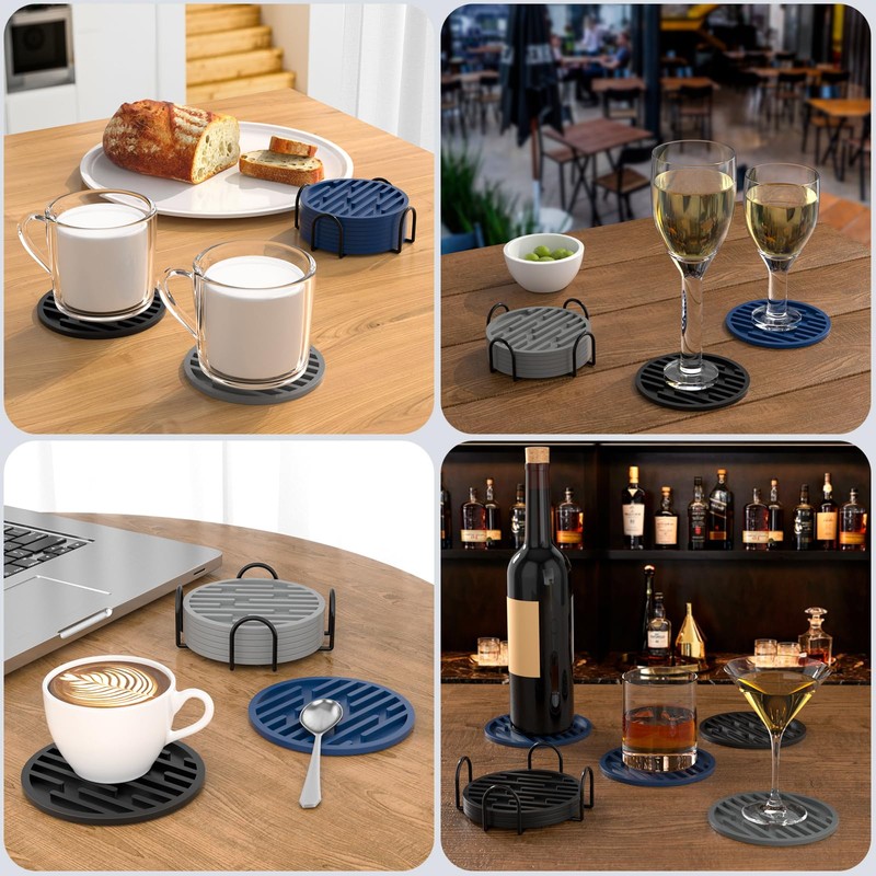 Silicone Coasters for Drinks, AUPTIM Drink Coasters Set of 6,