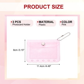 sourcing map 3Pcs Photocard Holder, 4.5" x 3.1" Photocard Binder Transparent Card Protector Card Sleeves with Chain Fit M5 Cards Organizing Trading, Pink