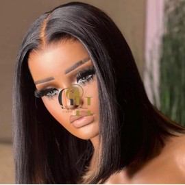 Straight Bob Lace Front Wig, 10 Inch Human Hair, Pre-Plucked Hairline with Baby Hair, Natural Black