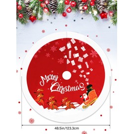 Kalolary 48 Inch Christmas Tree Skirt, Large Red Plush Xmas Tree Mat with Santa Elk Snowflakes Rustic Patterns Holiday Fur Decorations for Christmas Holiday Party Tree Decoration