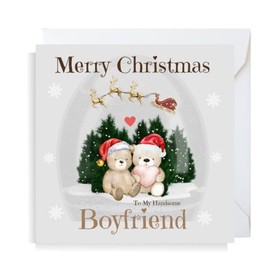 Second Ave Cute Bear Boyfriend Square Christmas Xmas Holiday Festive Greetings Card