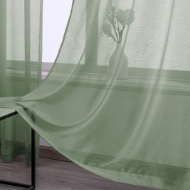96 Inch Sheer Curtains Grommet 2 Panel Faux Linen Voile Drapes Textured Sheer Curtains for Living Room Bedroom,Sage
