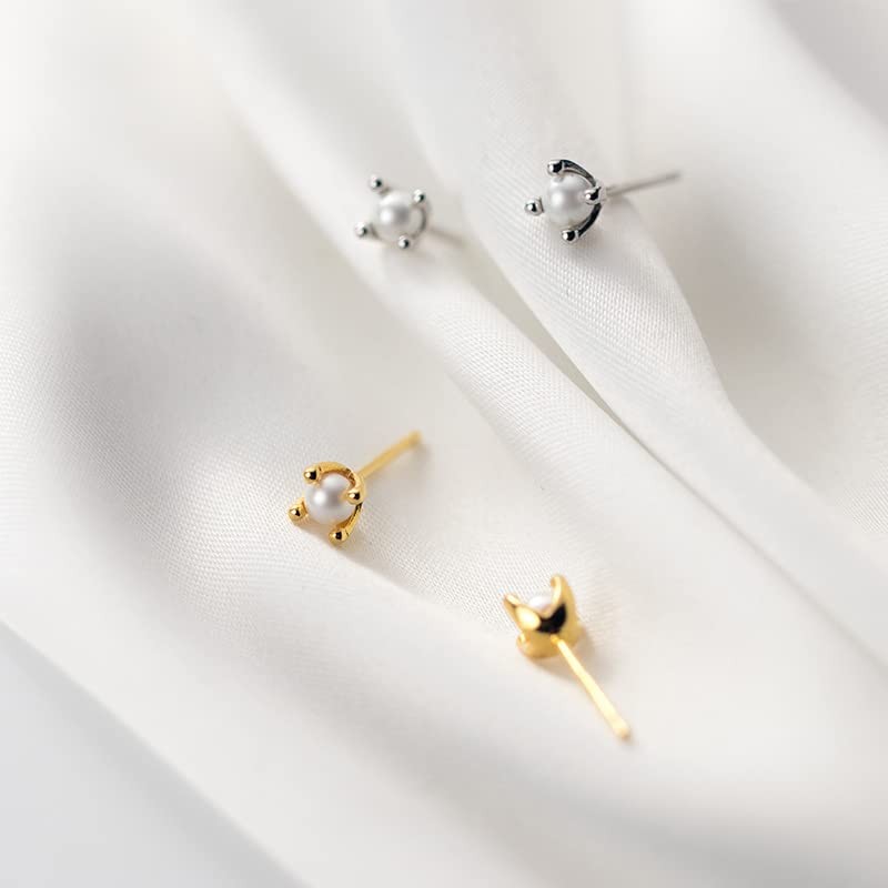 Silver 925 Earrings, Silver, Gold, 18K Coating, Hypoallergenic, Pearl, Small,